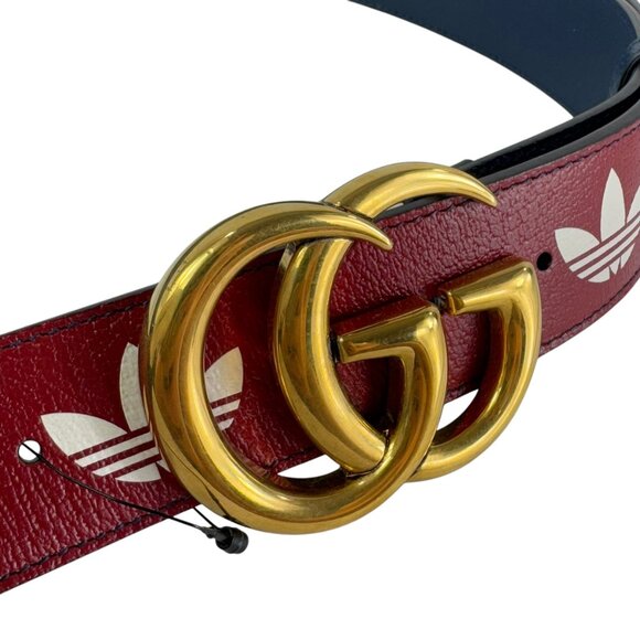 GUCCI X ADIDAS Marmont Navy Blue & Red Leather GG Buckle Men's Belt 100-40 - Picture 5 of 10